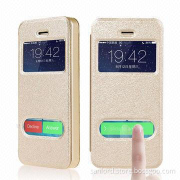 Leather Cases for iPhone 5s with Silk Texture, Gold Blocking Logo is Available